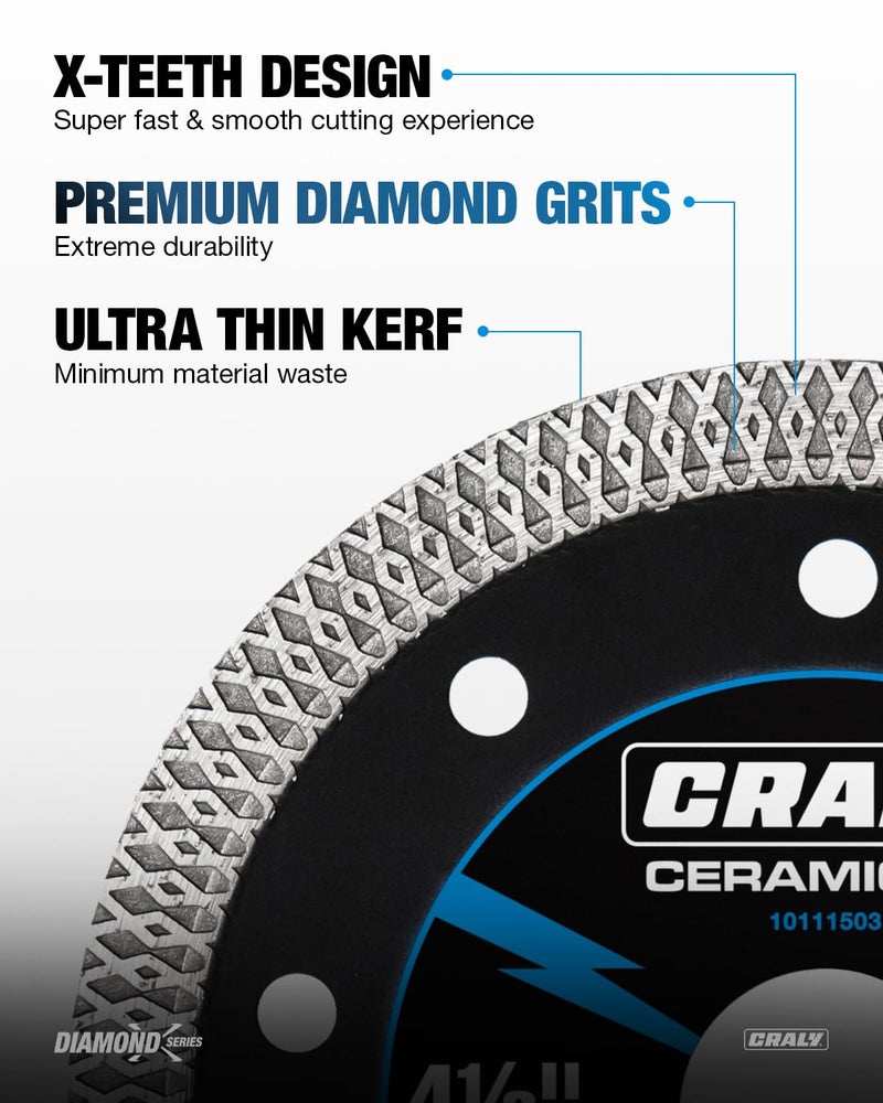 CRALY 4-1/2 Inch Super Thin Diamond Blade, 7/8 in Arbor, 4.5'' Diamond Tile Blade for Angle Grinder & Tile Saw, Diamond Cutting Wheel for Cutting Ceramic, Tile, Marble, Granite, Brick, Porcelain, 2PC - Image 3